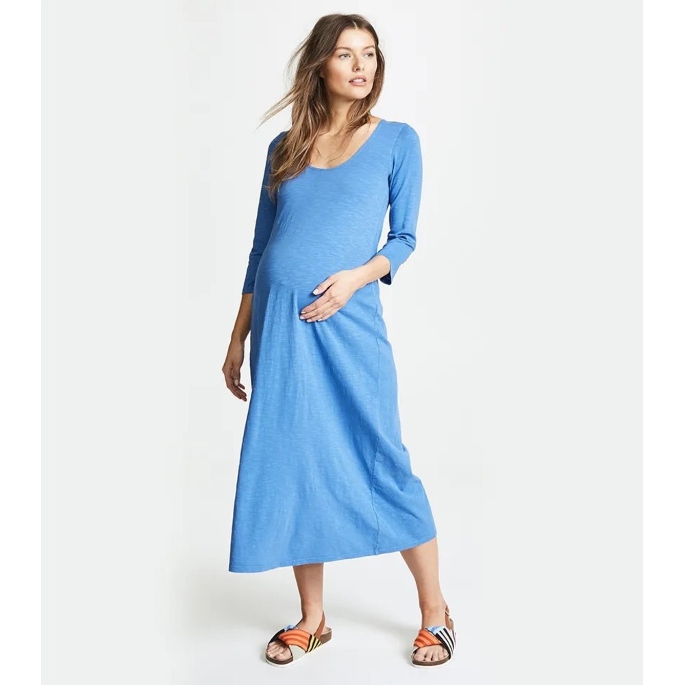 HATCH The Maxi Dress Slub Cotton 3/4 Sleeve Periwinkle Blue One Size
